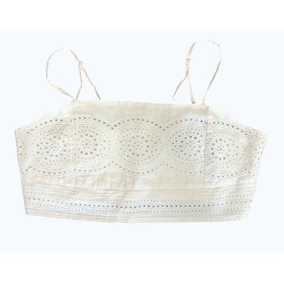 Joie White Eyelet Crop Top & Skirt Set Size L 100% Linen Sleeveless Boho Chic - Picture 10 of 13